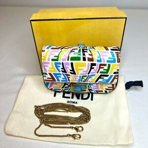 Fendi Nano  Baguette Charm chain bag Fish Eye FF Printed Leather.